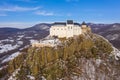 Aerial view of the famous castle of Fuzer built on a volcanic hill named Nagy-Milic.