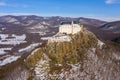 Aerial view of the famous castle of Fuzer built on a volcanic hill named Nagy-Milic.