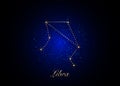 Libra zodiac constellations sign on beautiful starry sky with galaxy and space behind. Gold Balance horoscope symbol constellation Royalty Free Stock Photo