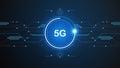 5G network technology background concept. 5G wireless Wi-fi connection internet, data, circle line, lights, Royalty Free Stock Photo