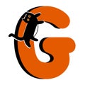 Capital Letter G,Orange Alphabet Clipart with Black Cat