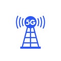 5G antenna tower, transmitter icon on white Royalty Free Stock Photo
