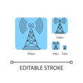 5G cell tower blue linear icons set