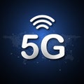 5G cellular mobile communication abstract background with global network line dot link transmission. Digital transformation and