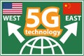 5g cellular network technology race in west and east concept Vector illustration