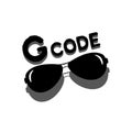 G code- funny text, with black sunglasses, on white backroud. Royalty Free Stock Photo