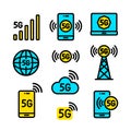 5g color vector icons set in simple style Royalty Free Stock Photo