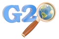 G20 concept with Earth globe and magnifier, 3D rendering Royalty Free Stock Photo