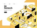 5g concept. Wifi broadcasting 5g technology, speed internet in smartphone. Global network hotspot isometric vector