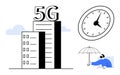 5G Connectivity, Time Awareness, and Digital Safety Represented with Modern Minimal Elements Royalty Free Stock Photo