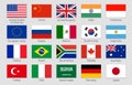 G20 countries flags. Major world advanced and emerging economies states, official Group of Twenty flag labels vector set Royalty Free Stock Photo
