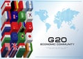 G20 country flags with dotted world map or flags of the world (economic G20 country flag) Royalty Free Stock Photo