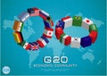 G20 country flags with dotted world map or flags of the world (economic G20 country flag) Royalty Free Stock Photo