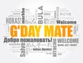 G\'day Mate (Welcome in Australian) word cloud concept