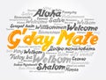 G\'day Mate (Welcome in Australian) word cloud concept