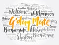 G\'day Mate (Welcome in Australian) word cloud concept