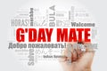 G`day Mate Welcome in Australian word cloud