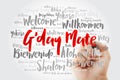 G`day Mate Welcome in Australian word cloud