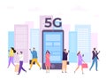 5g digital mobile internet in smartphone network, vector illustration. Communication by wireless connection technology Royalty Free Stock Photo