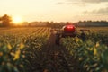 A 6G-enabled agricultural system with automated crop monitoring.A drone is currently flying gracefully over a corn field during