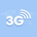 3G fast internet 3d sign in blue background and dotted world map illustration