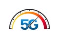 5G fast network logo. Speed internet 5g test concept. speedometer symbol of speed 5g network.