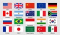 G20 flag icon. China, korea, brazil, mexico, usa, japan, indonesia, canada, france, argentina, saudi arabia, india, germany, south