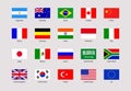 G20 flag vector illustration. USA ,Canada, France, Germany, Italy, Japan, UK, EU, China simple national symbols with Royalty Free Stock Photo