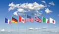 G7 flags . Silk waving flags of countries of Group of Seven : Germany, Canada, USA , Italy, France, Japan, UK in 2020. Online