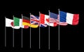 G7 flags Silk waving flags of countries of Group of Seven Canada, Germany, Italy, France, Japan, USA states, United Kingdom 2019.