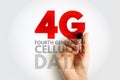 4G Fourth Generation Cellular Data text with hand holding marker. Modern image concept for mobile communication technology and Royalty Free Stock Photo