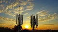 4G and 5G cellular. Macro Base Station or Base Transceiver Station. Telecommunication tower. Wireless Communication Antenna Transm
