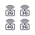 2G, 3G, 4G, 5G communication technology sign, symbol, icon. Vector illustration