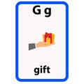 Alphabet flashcard for children with the letter g from gift