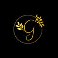 G Gold letter and Gold Leaf logo design. G Letter golden initial luxury Boutique Nature Floral Flower. G Monogram vector design