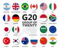 G20 . Group of Twenty countries and membership flag . International association of government econimic and financial . Flat circle Royalty Free Stock Photo