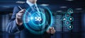 5G High-speed internet connection concept. Businessman pressing button on screen