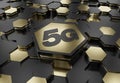 5G icon concept engraved on gold hexagonal pedestral background. Wireless technology logo glowing on abstract digital surface. 3d Royalty Free Stock Photo