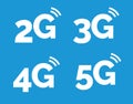 5g icon, 4g logo on blue. 2g network vector technology 3g icon