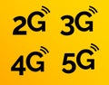 5g icon, 4g logo on blue. 2g network vector technology 3g icon