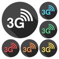 3G icons set with long shadow Royalty Free Stock Photo