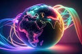 5G internet and data flying around the planet connecting business illustration made with generative AI