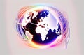 5G internet and big data flying around planet connecting business illustration made with generative AI