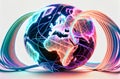 5G internet and big data flying around planet connecting business illustration made with generative AI