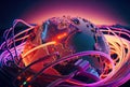 5G internet and big data flying around planet connecting business illustration made with generative AI