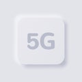 5G Internet connection icon, White Neumorphism soft UI Design for Web design. Royalty Free Stock Photo