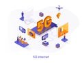 5G Internet isometric web banner. Mobile telecommunication system isometry concept. 5G generation standard 3d scene, cellular