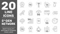 5G internet line icons set. Internet mobile safety wireless 5g signal telecommunication new technology vector symbols