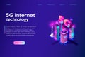 5g Internet technology modern neon styled illustration, night city with 5g network connection banner concept