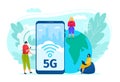 5g internet technology vector illustration. Global data connection and communication. People with mobile devices are Royalty Free Stock Photo